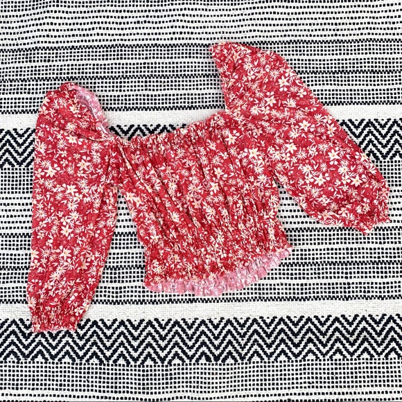 Topshop Cropped Mesh Peasant Top size 6 - Picture 2 of 5